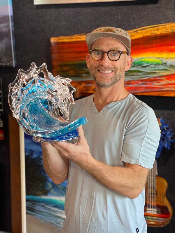 Double Turquoise with blue base Glass Wave David Wight Ocean Blue Galleries