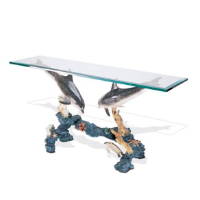 Dolphin arch entry table by Wyland - bronze sculptures