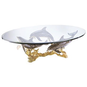 dolphin reef coffee table by Wyland - bronze sculpture