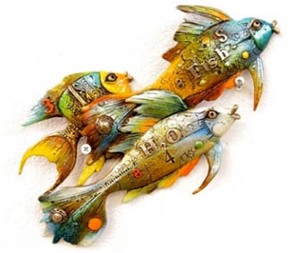 Fishies Going Right (medium) Nano Lopez sculpture at Ocean Blue Galleries