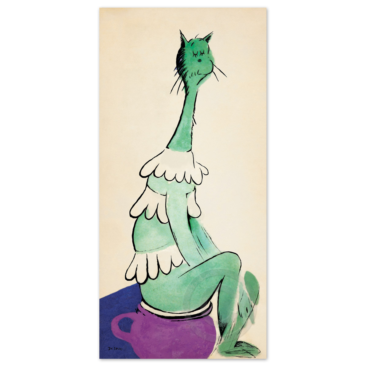 Greenish Cat on Pinkish Pot by Dr. Seuss