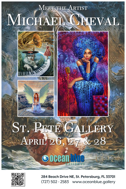 Michael Cheval Live Art Show at Ocean Blue Galleries St Pete April 26 -28, 2024