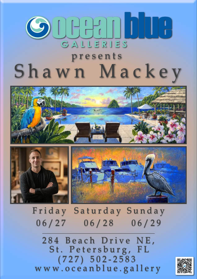 Shawn Mackey art show Ocean Blue Galleries St Pete June 2025